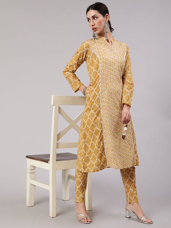 Women's Desert Beige A-line Cotton Lurex Kurta - Aks