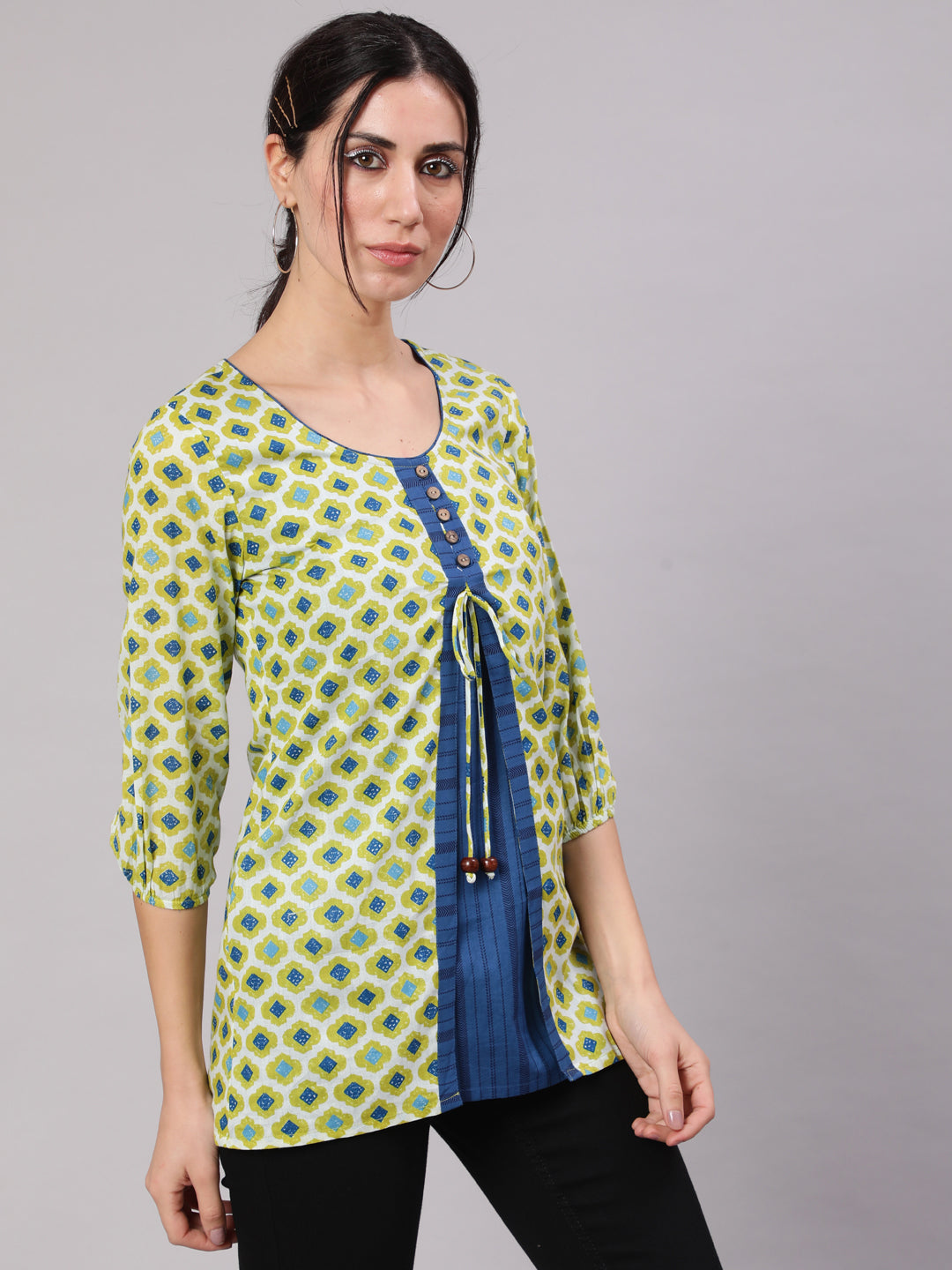 Women's Green & Blue Printed Tunic - Aks