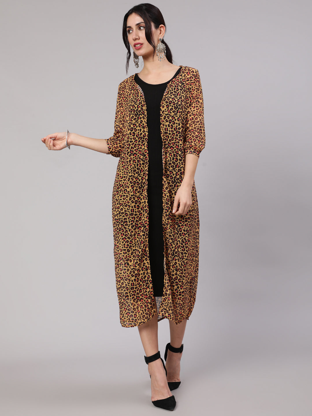 Women's Mustared & Black Animal Print Jacket - Aks