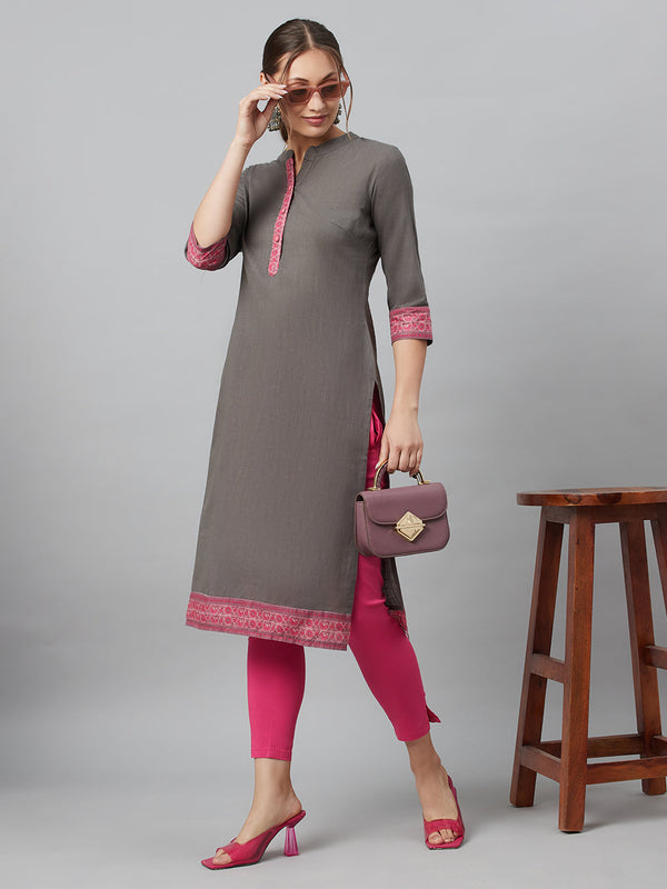 Women's Grey Kurta With Border Details - Aks