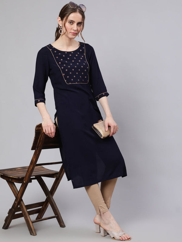 Women's Navy Blue Straight Kurta - Aks