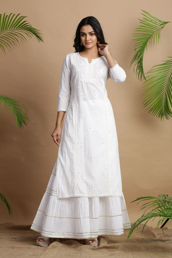 Women's Offwhite Cotton Voile Embroidered Straight Kurta - Juniper