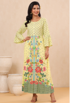 Women's Lime Rayon Printed A-Line Kurta - Juniper