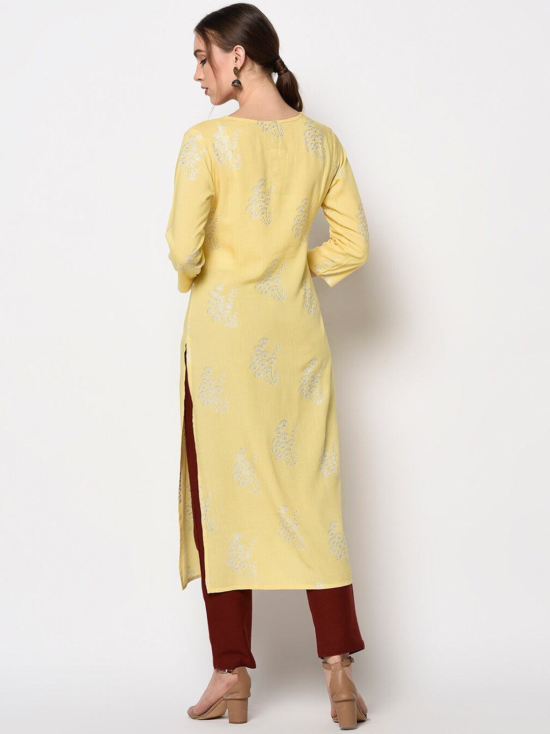 Yellow Printed Straight Kurta-Indiakreations-JS7369KURYLS