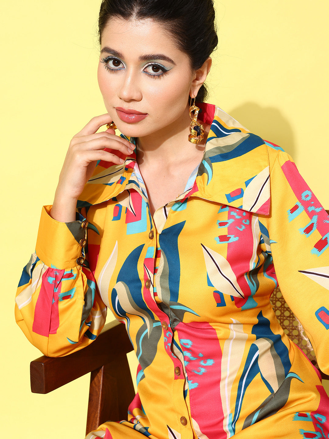 Yellow and Pink Printed Satin Co-Ords-Indiakreations-JS1433CRDYLS