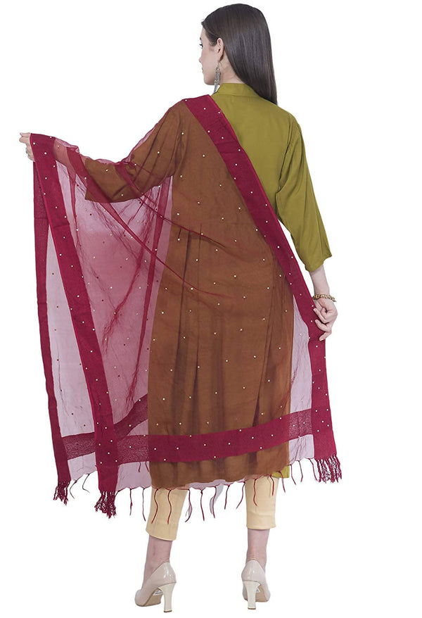 Women's Orgenza Cotton Golden Chandna Work Maroon Dupatta Mfd0043 - Moeza