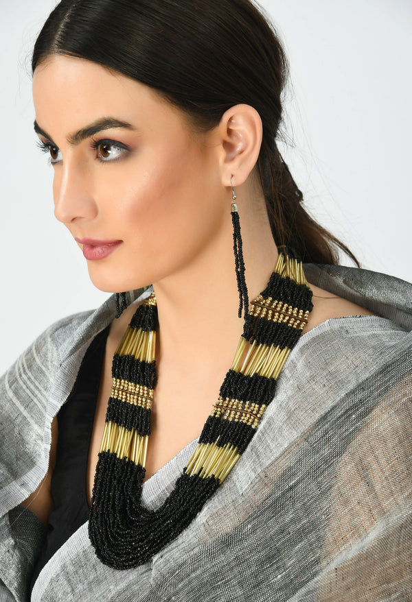 Kamal Johar Black Color Necklace with Earrings Jkms_121