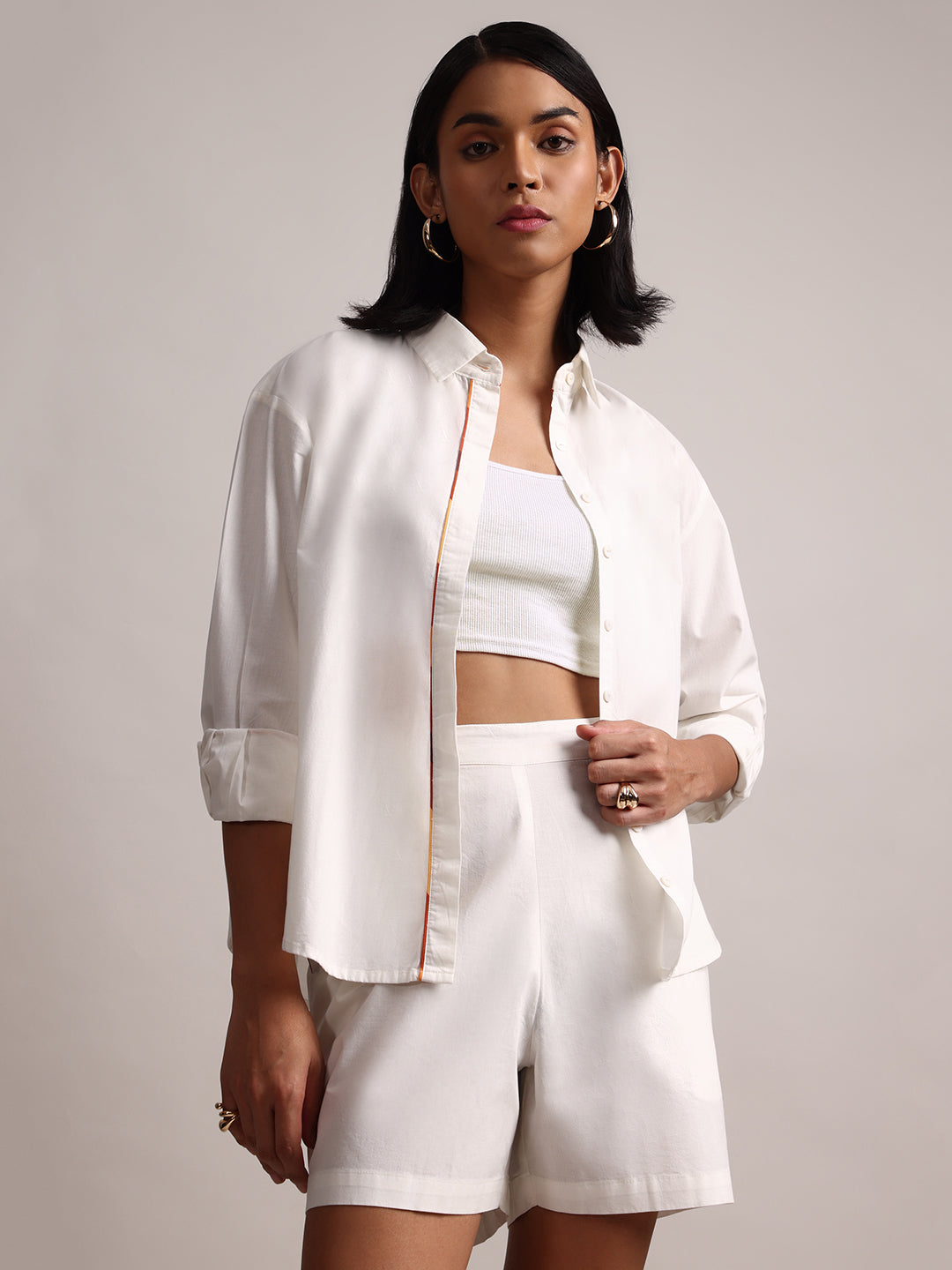 Women's White Poplin Solid Co-Ord Set - Zaccai