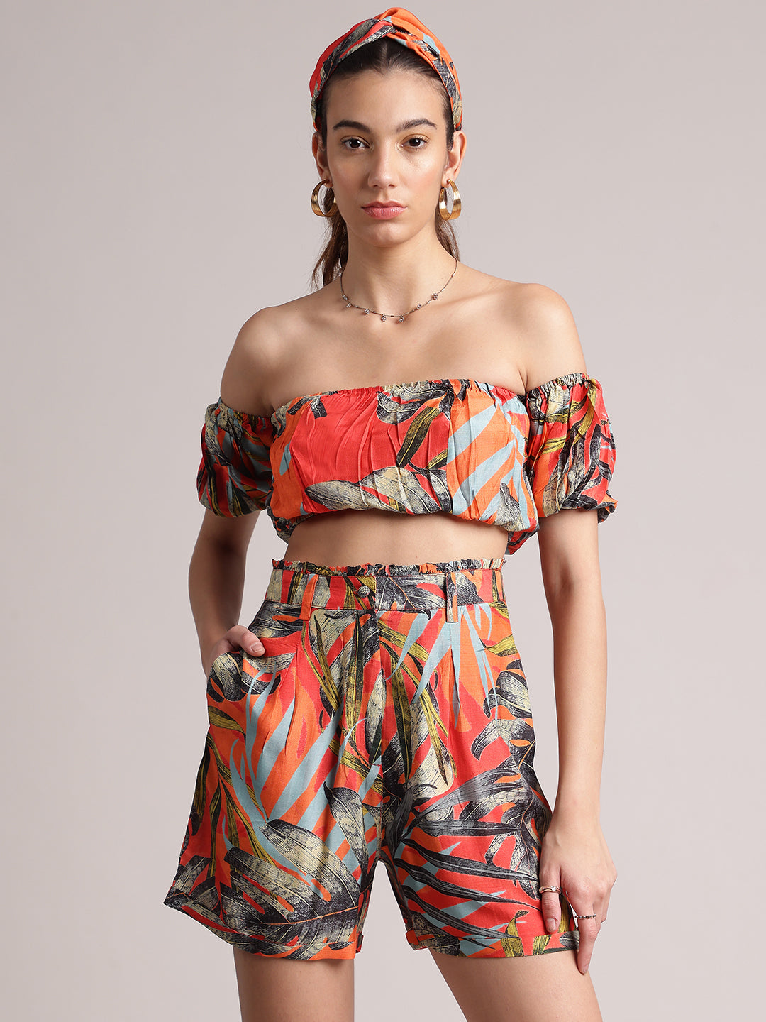 Women's Orange Muslin Tropical Co-Ord Sets - Zaccai