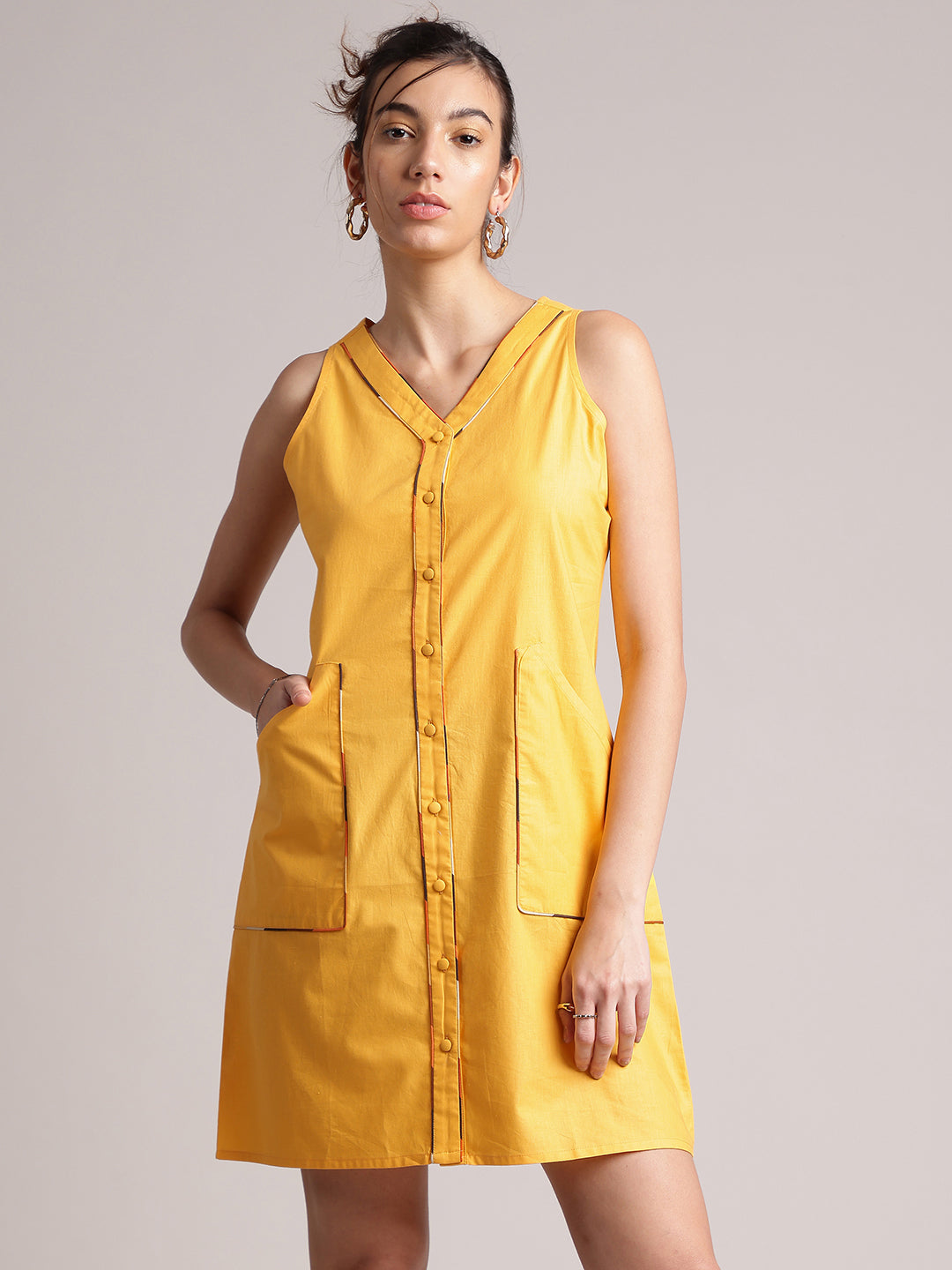 Women's Yellow Poplin Solid Dress - Zaccai