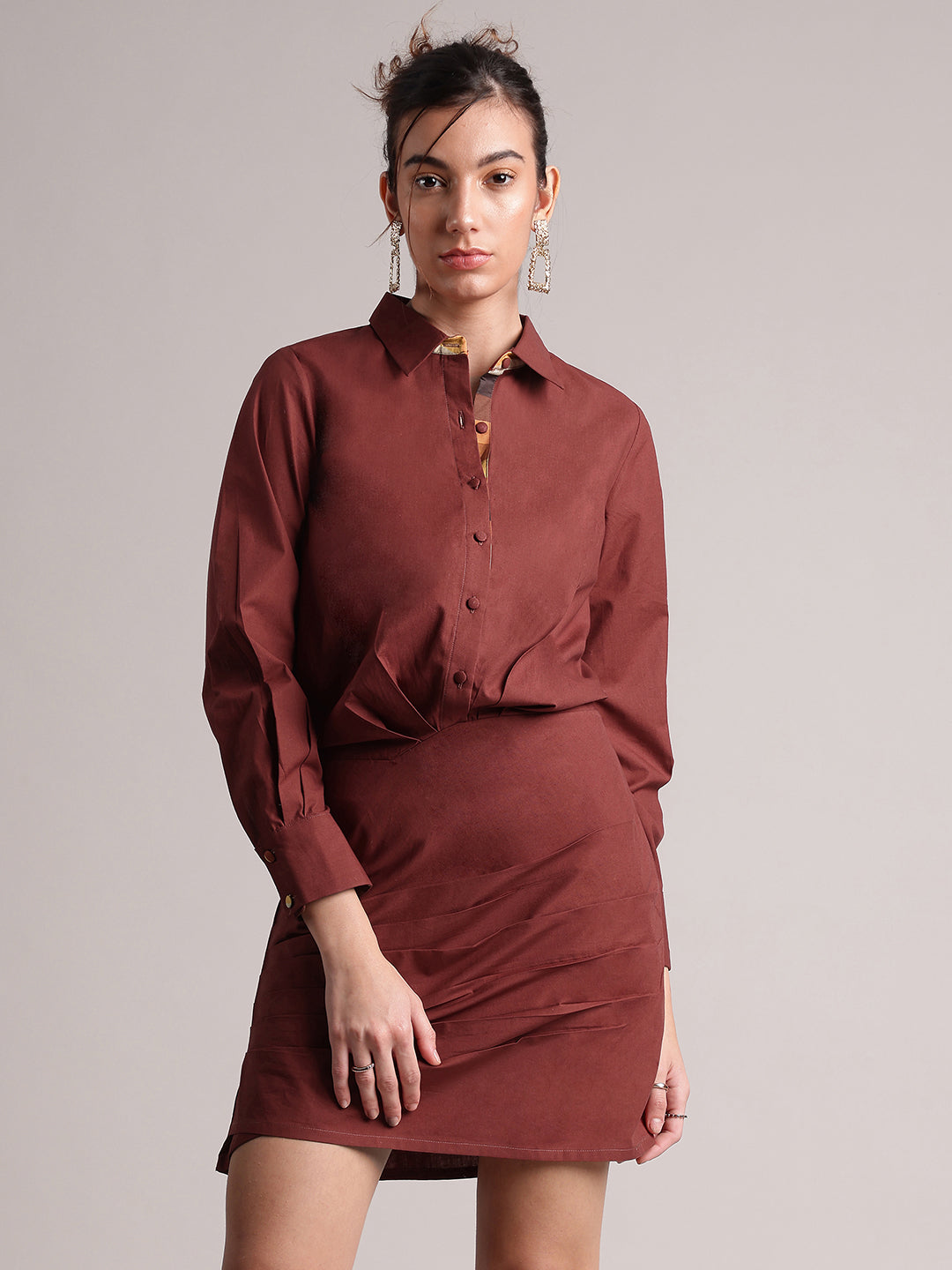 Women's Brown Poplin Solid Dress - Zaccai