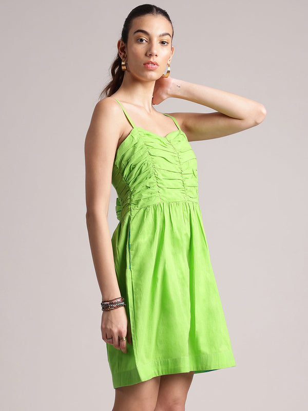 Women's Lime Cambric Solid Dress - Zaccai