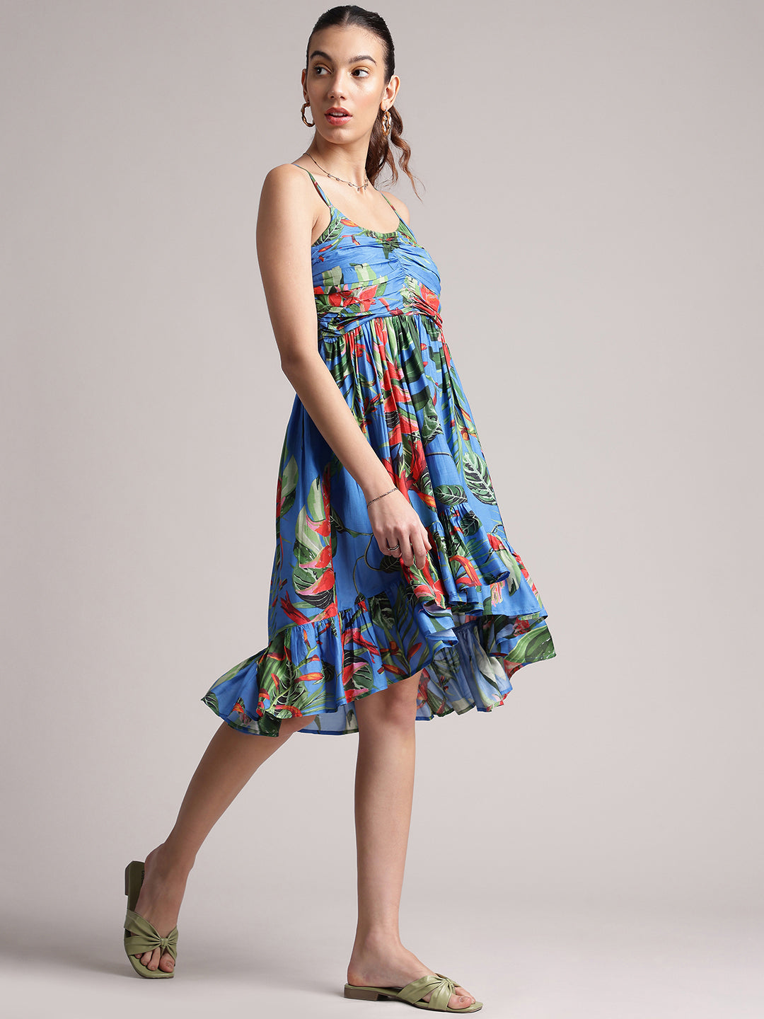 Women's Blue Muslin Tropical Dress - Zaccai