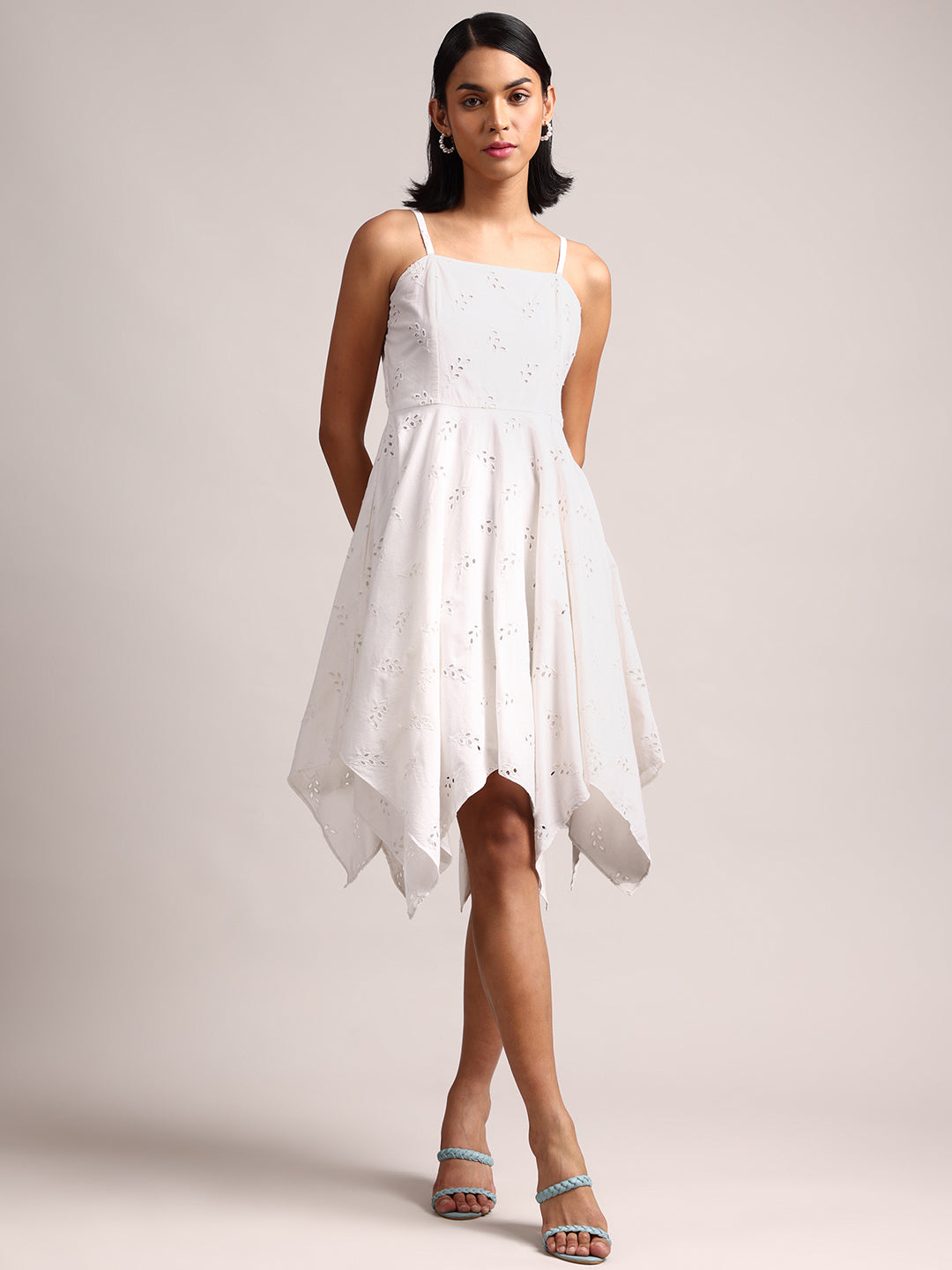 Women's White Cambric Schiffli Dress - Zaccai