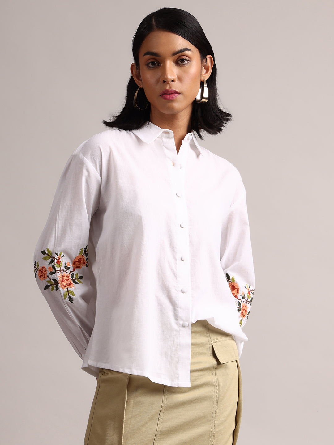 Women's White Cambric Solid Top - Zaccai