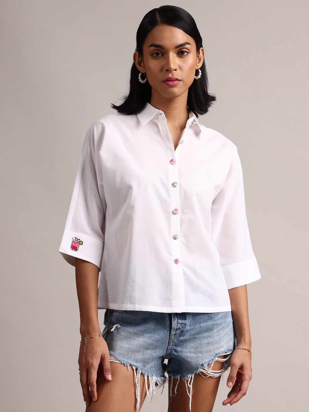 Women's White Cambric Solid Top - Zaccai