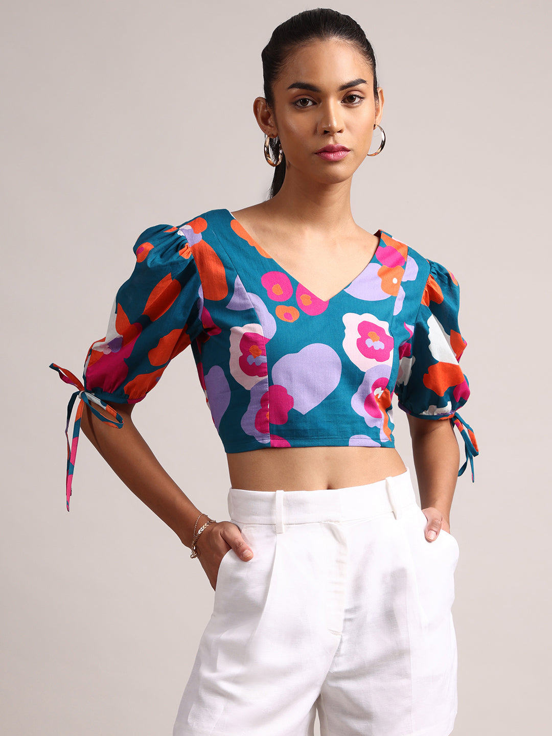 Women's Teal Cambric Floral Top - Zaccai