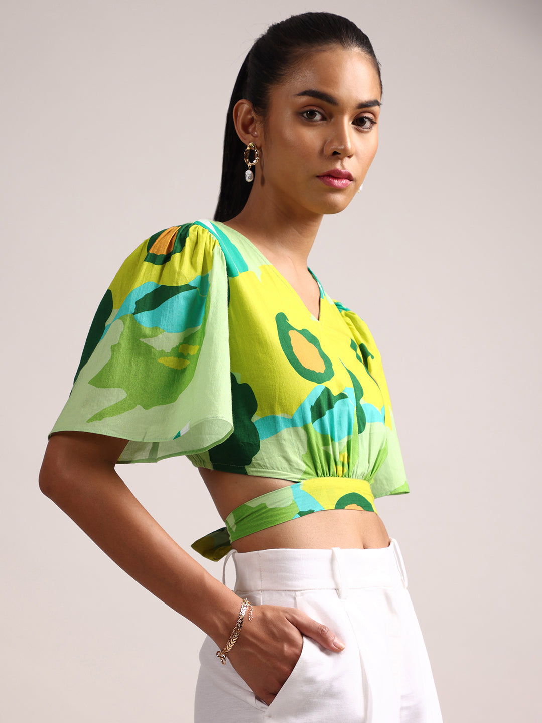 Women's Green Cambric Floral Top - Zaccai