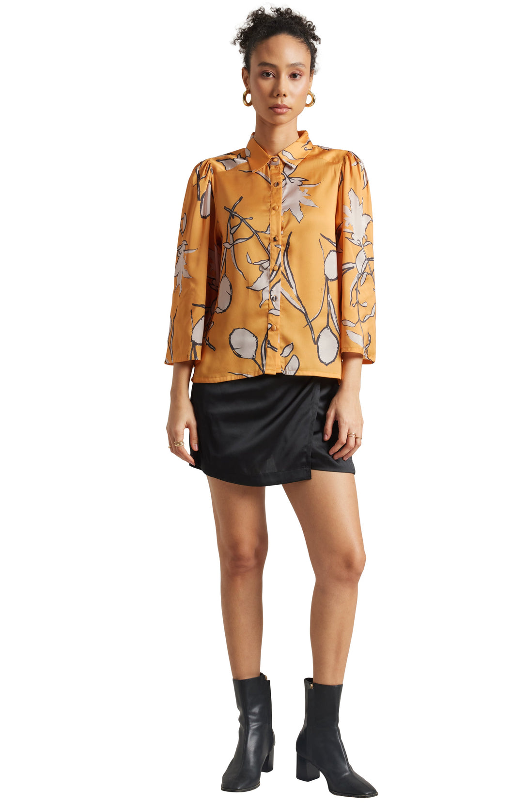 Women's Mustard Satin Abstract Top - Zaccai