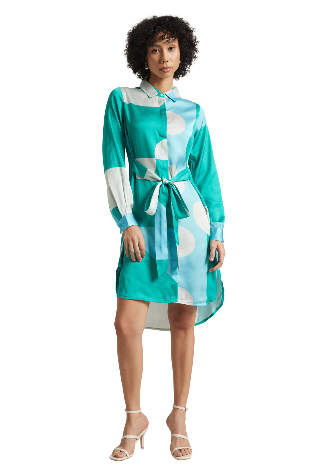 Women's Mint Satin Abstract Dress - Zaccai