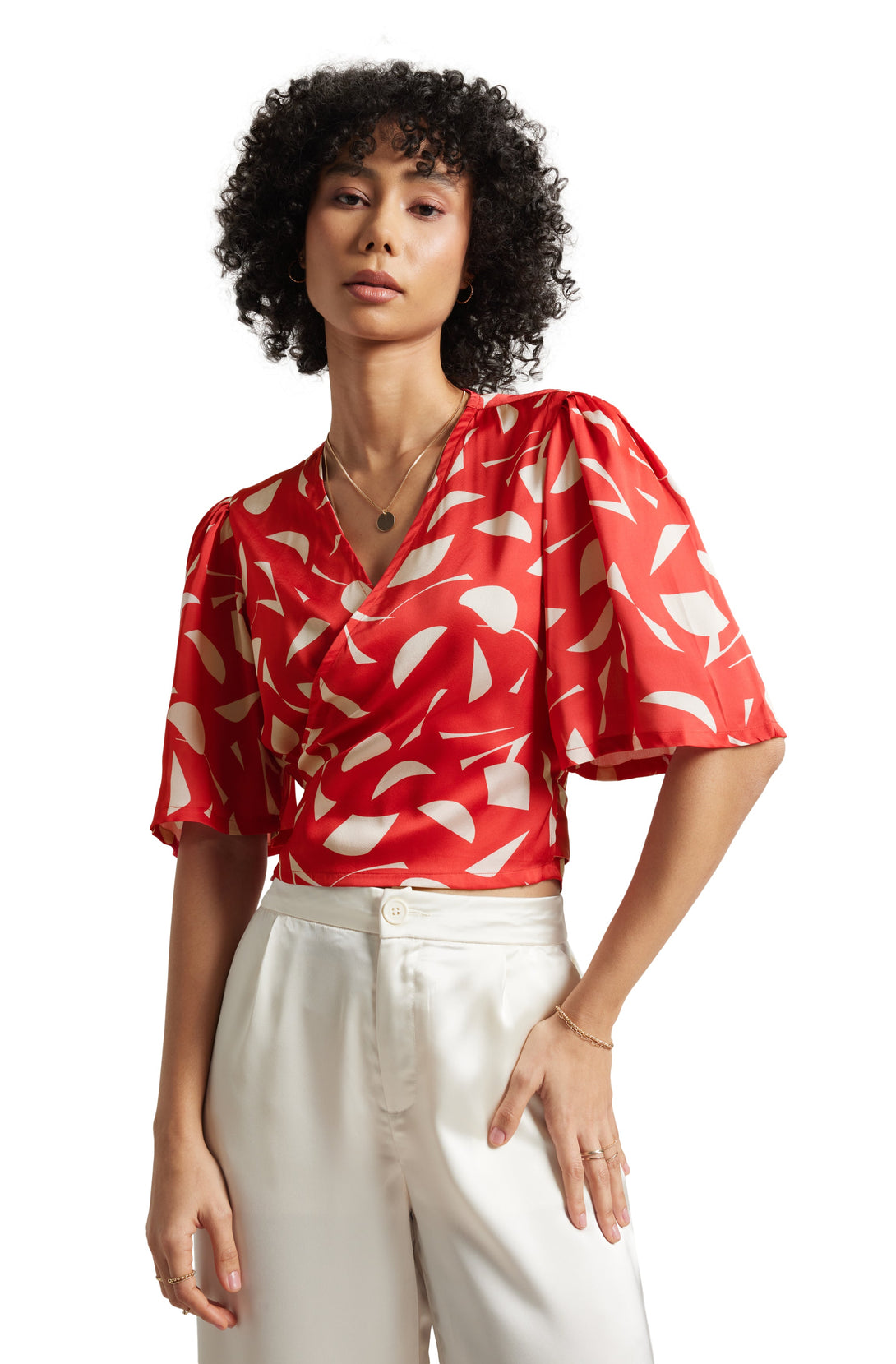 Women's Red Satin Abstract Top - Zaccai