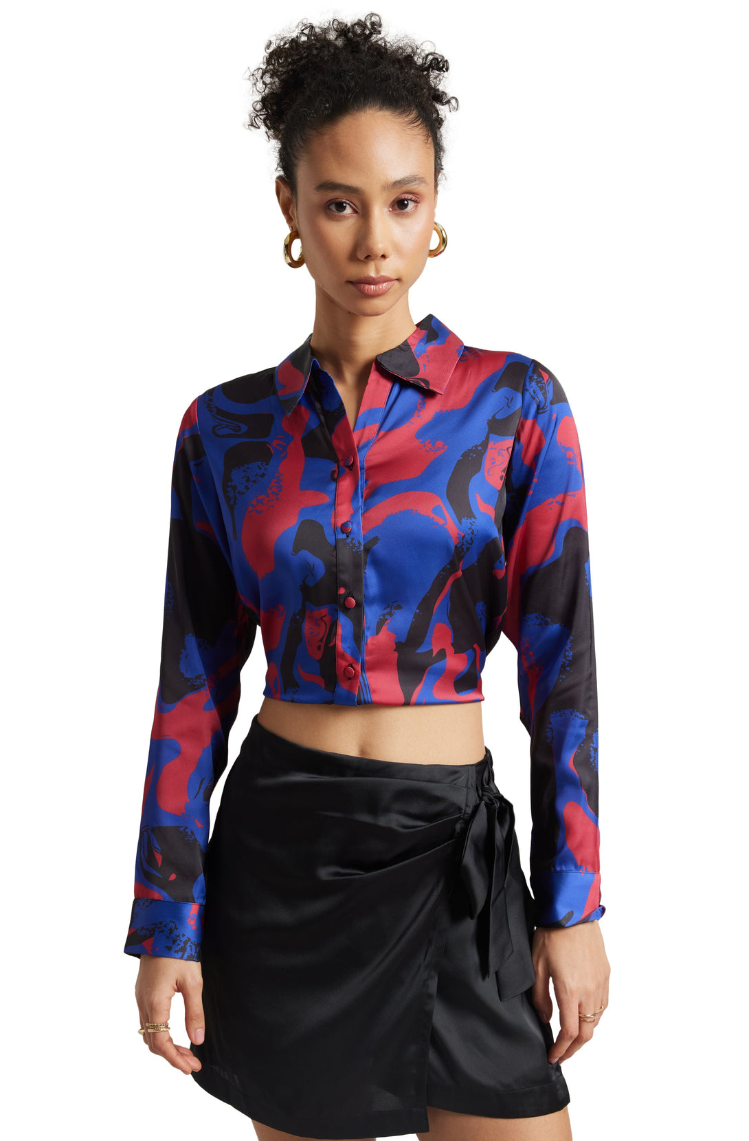 Women's Blue Satin Abstract Top - Zaccai