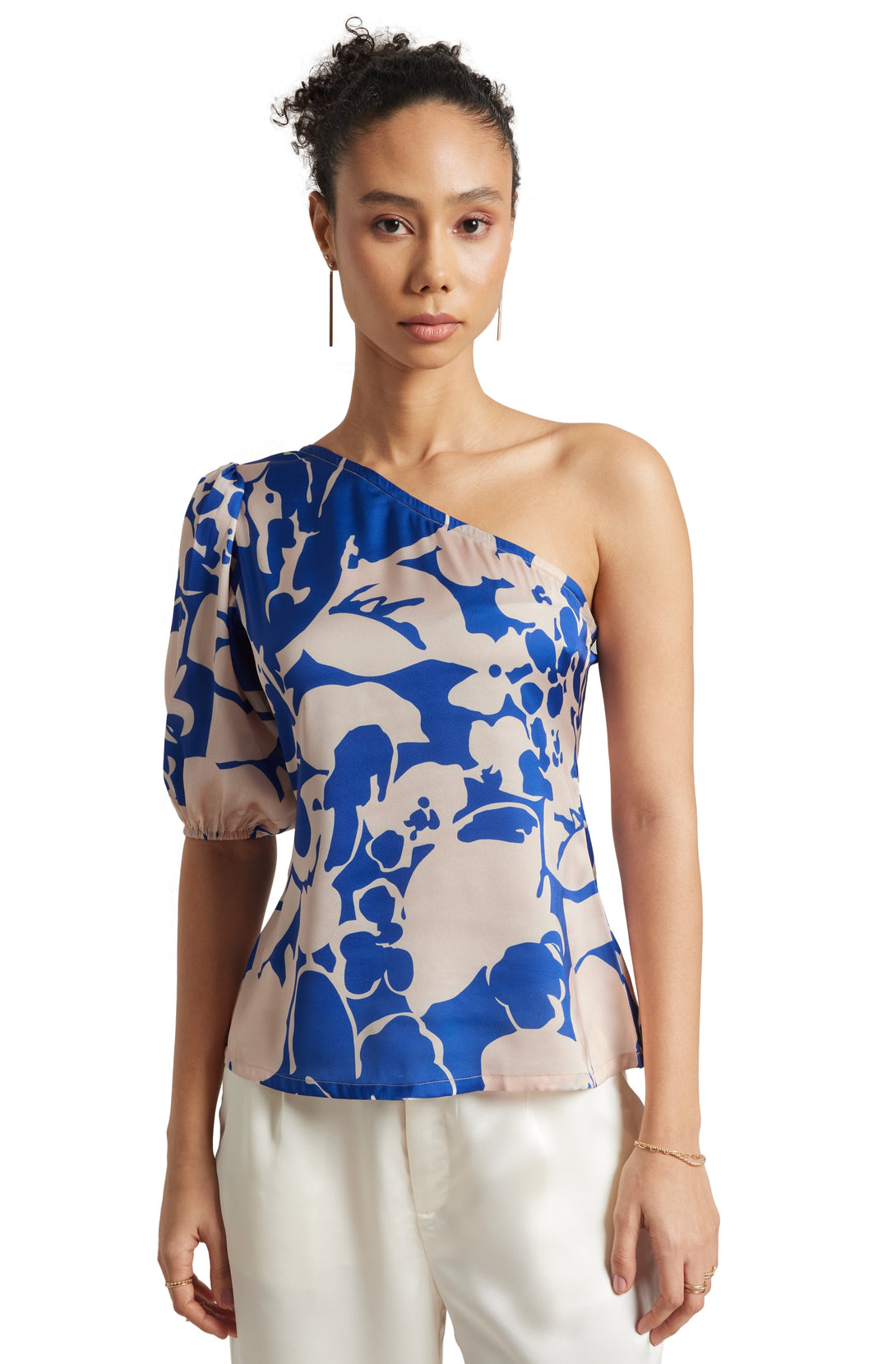 Women's Blue Satin Abstract Top - Zaccai