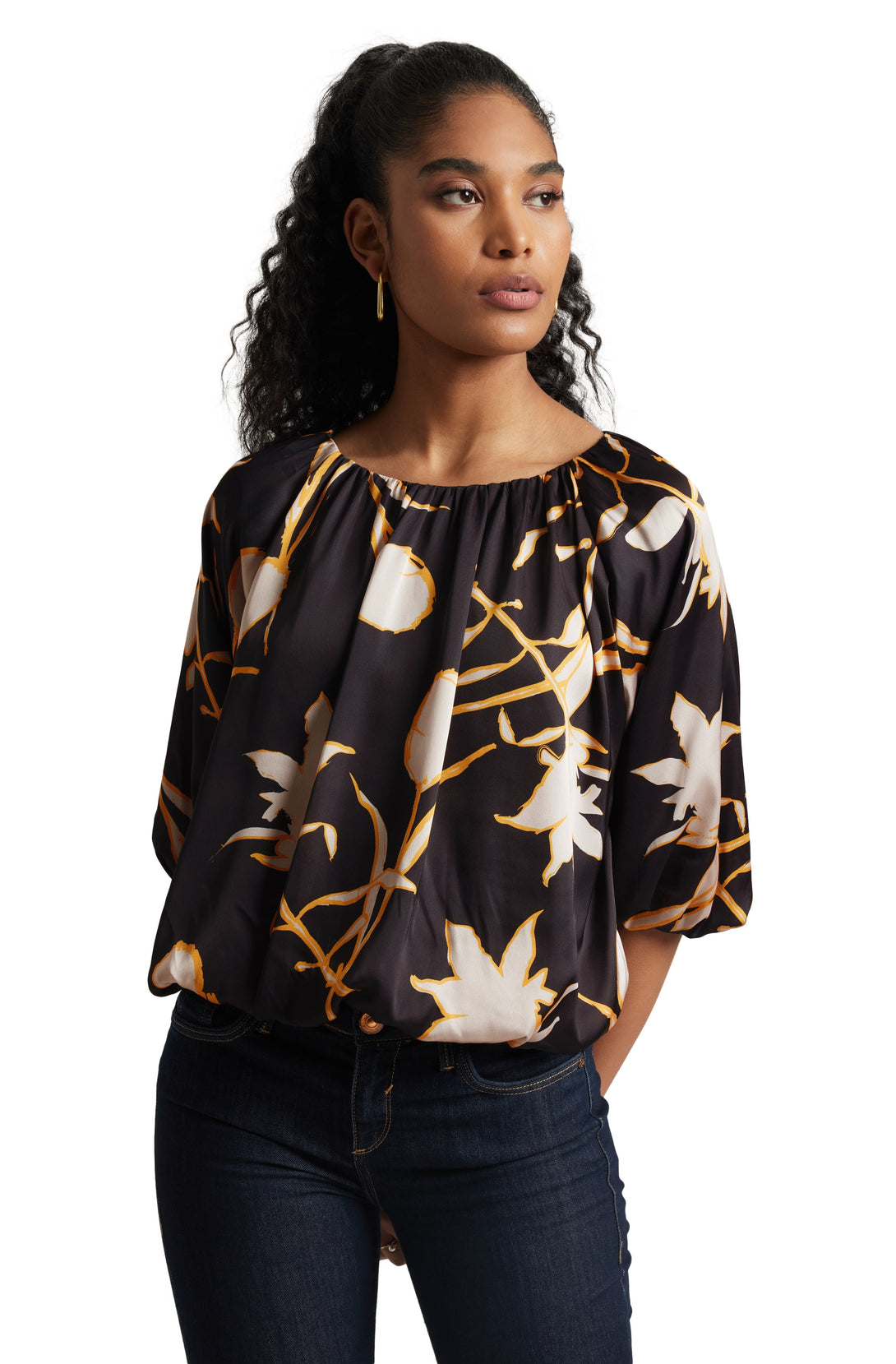 Women's Black Satin Abstract Top - Zaccai