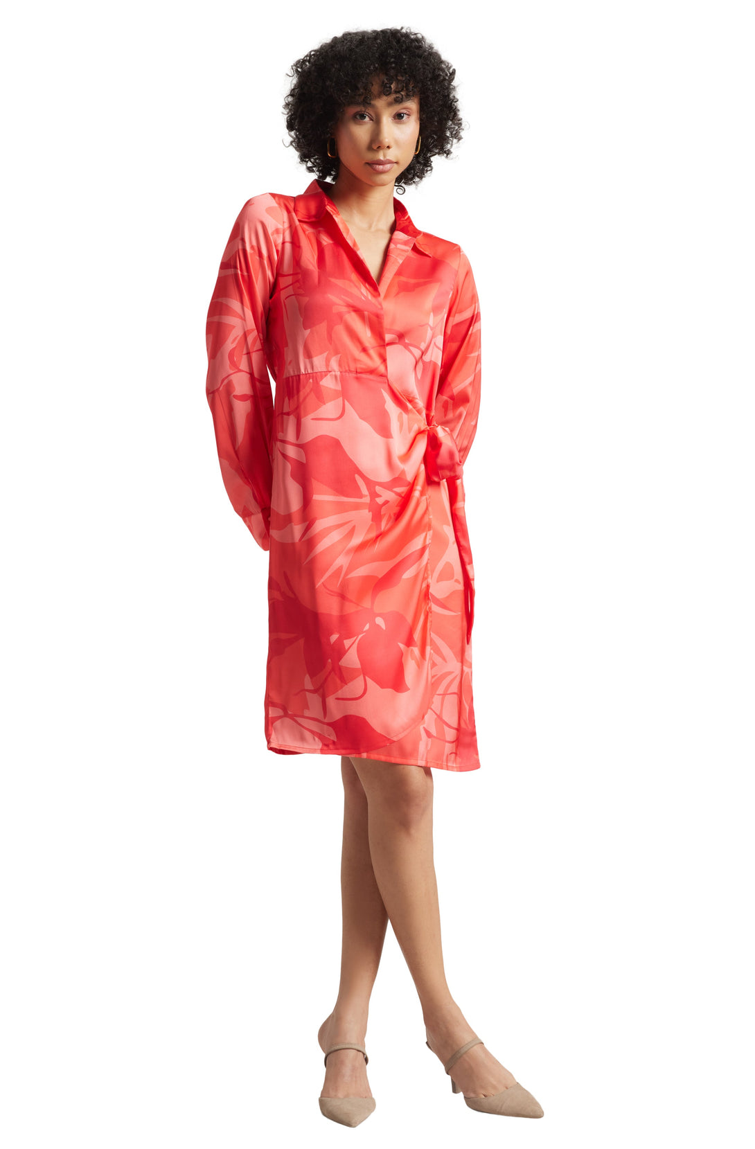 Women's Coral Satin Abstract Dress - Zaccai