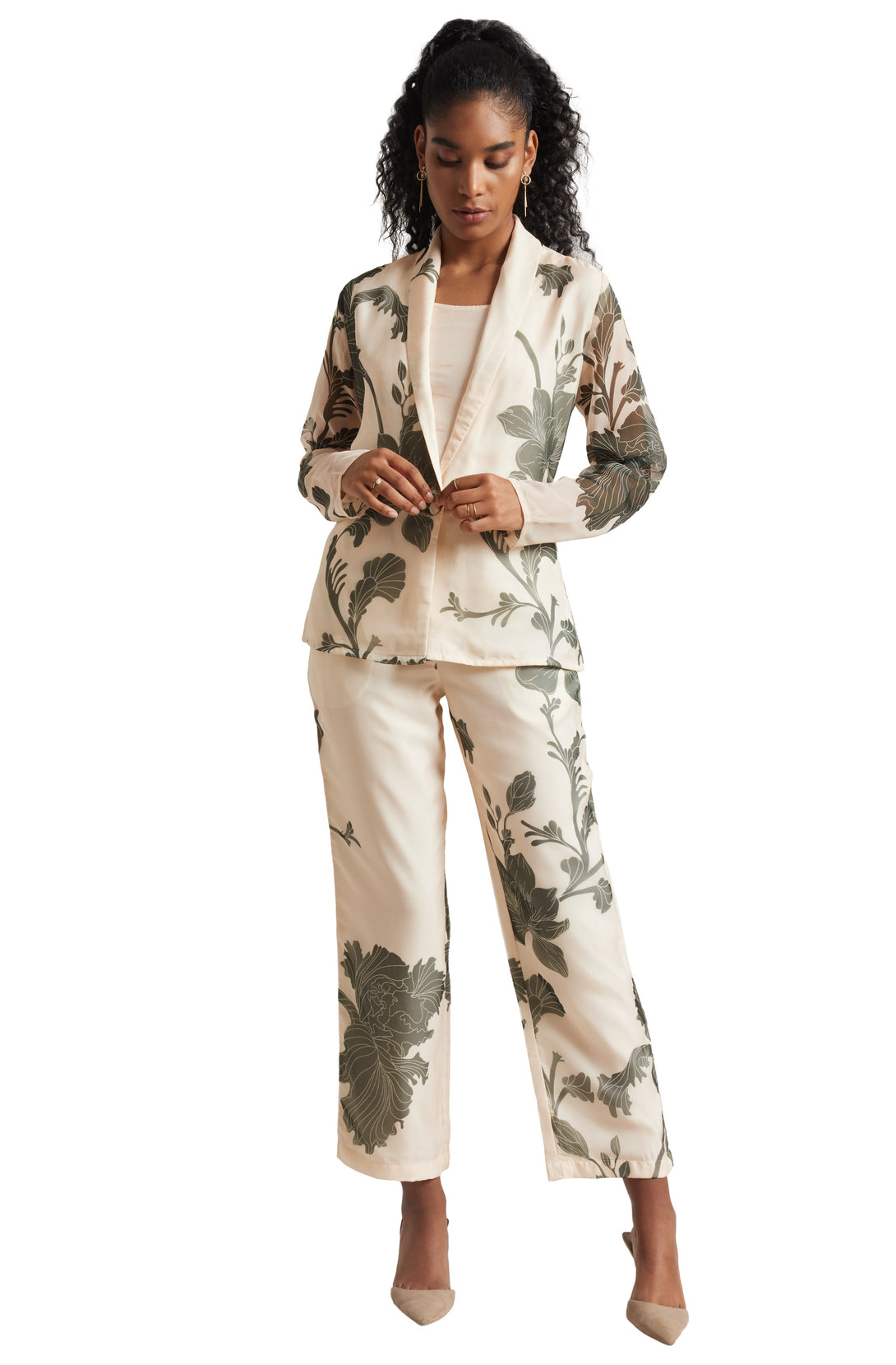 Women's Cream Organza Floral Co-Ord Set - Zaccai