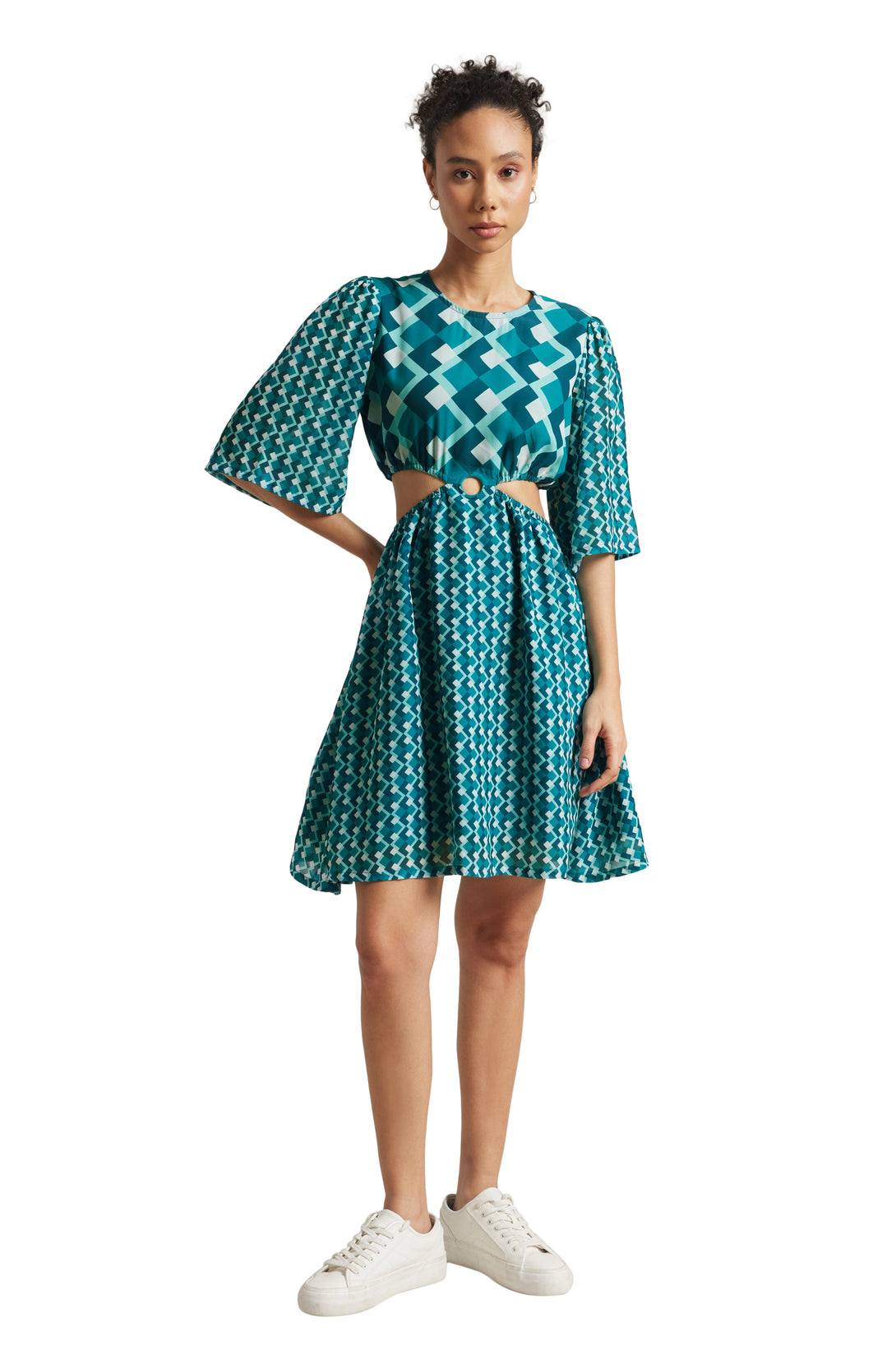 Women's Teal Georgette Geometric Dress - Zaccai