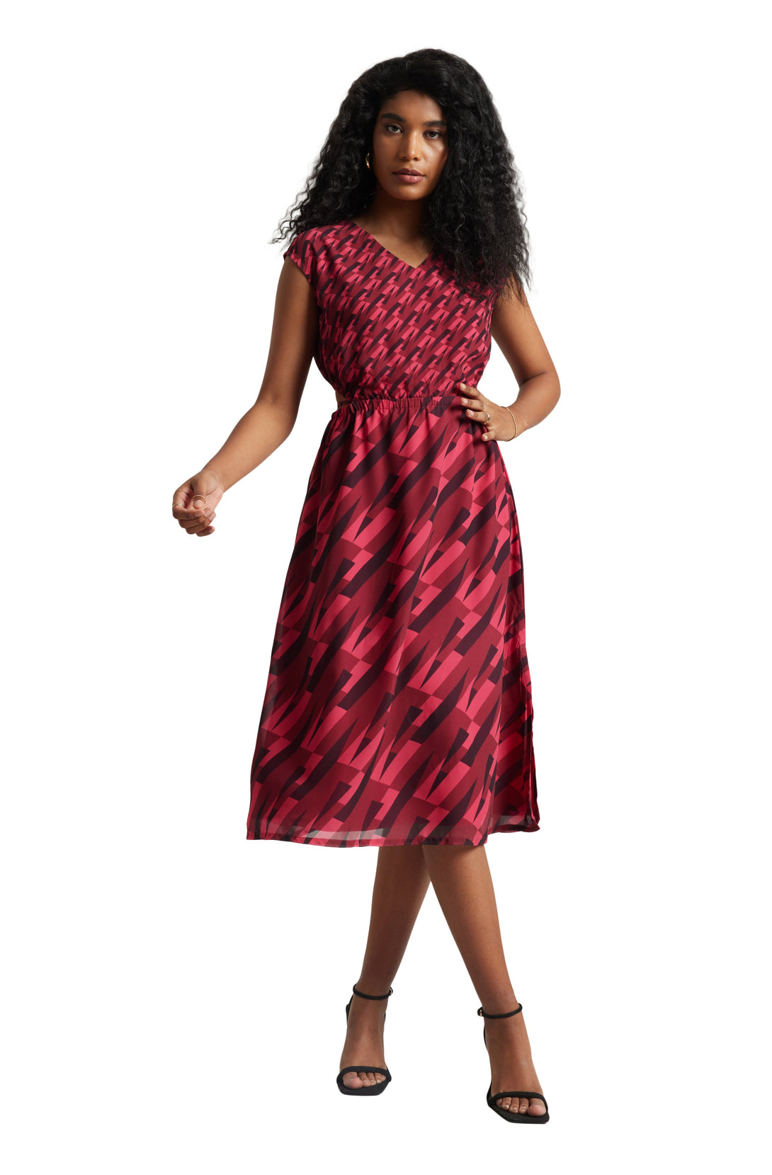 Women's Pink Georgette Geometric Dress - Zaccai