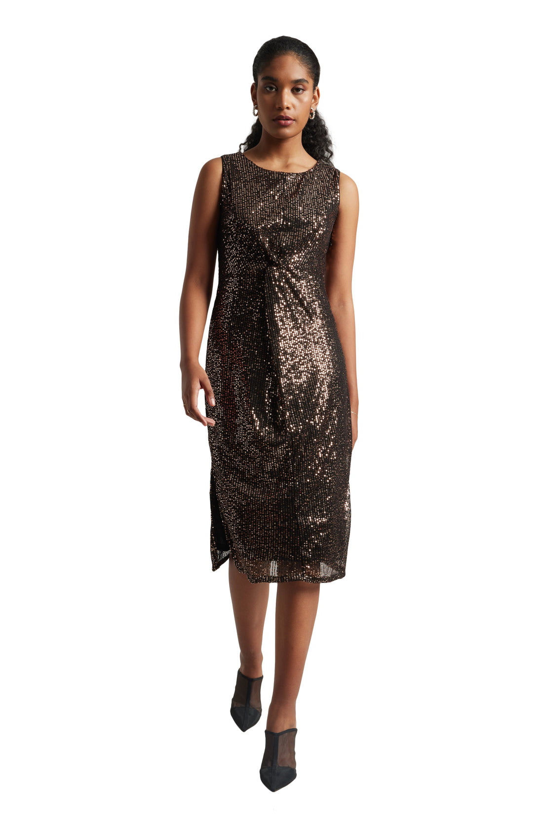 Women's Black Poly Elastane Sequined Dress - Zaccai