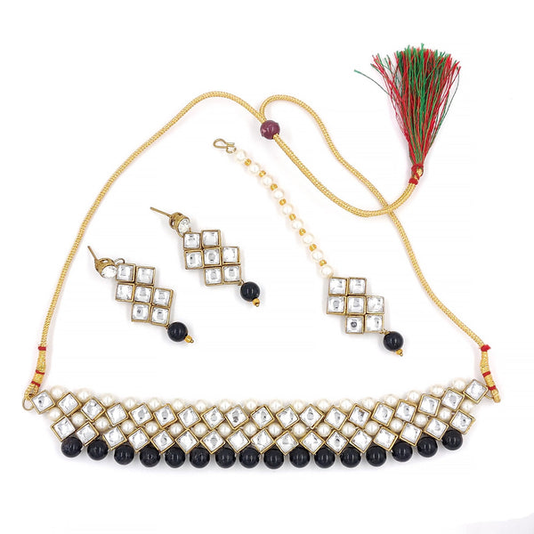 Women's Stylish Kundan And Black Choker Set  - Zaffre Collections