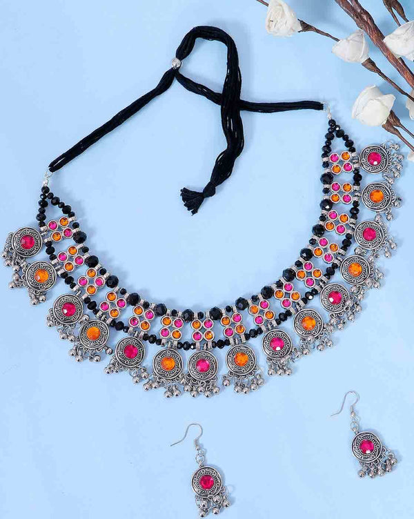 Women's Stylish Oxidised Silver Choker Set  - Zaffre Collections