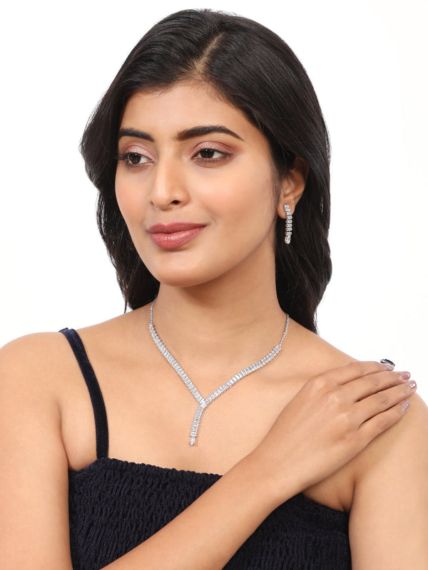 Women's Ad Silver Y Shape Necklace Set - Zaffre Collections