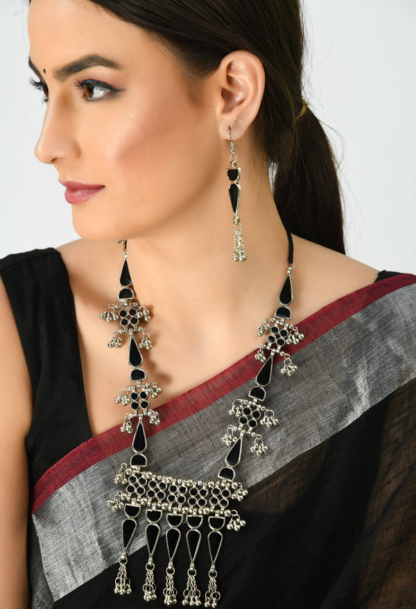 Johar Kamal Traditional designer Black Necklace with Earrings Jkms_022