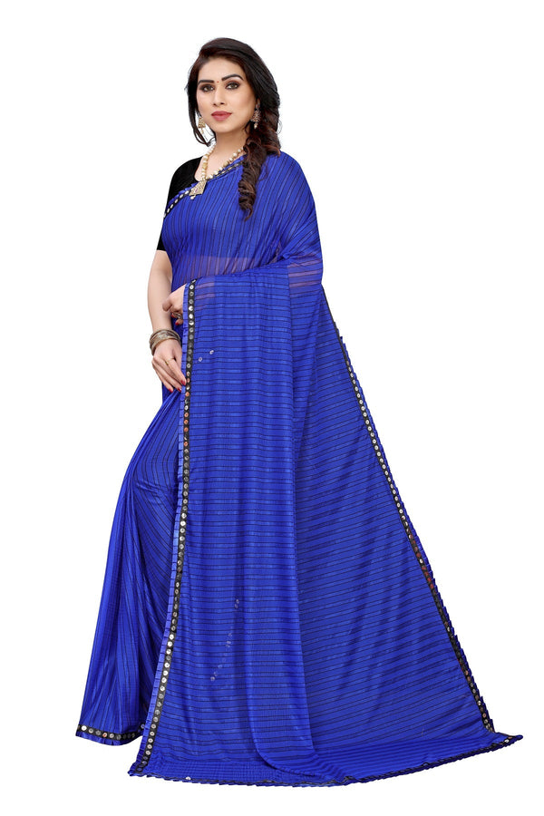 Women's Blue Malai Silk Printed Saree - Vamika