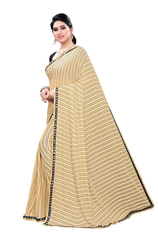 Women's Cream Malai Silk Printed Saree - Vamika