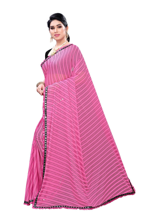 Women's Pink Malai Silk Printed Saree - Vamika