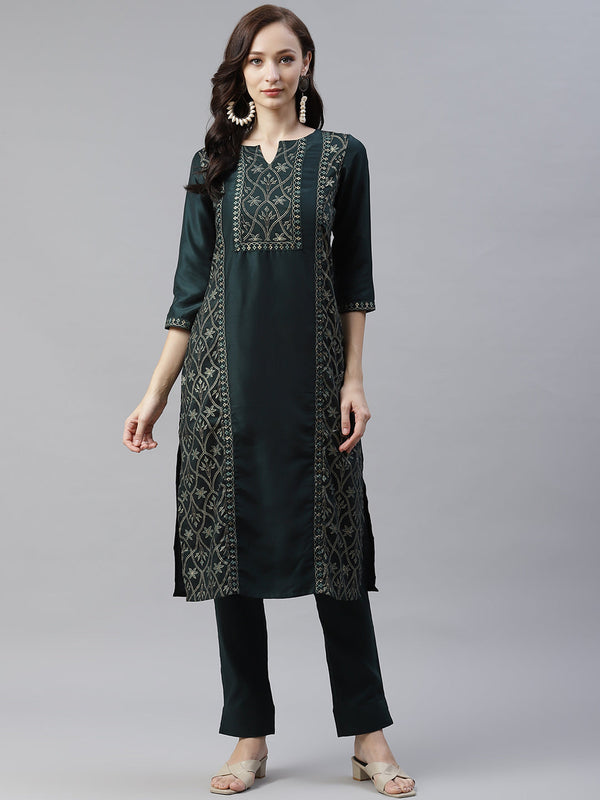 Women Dark Green Printed Kurta by Ziyaa (1pc)