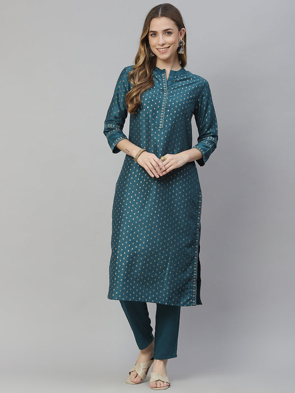 Women Teal Kurta With Pant Set by Ziyaa (2pcs Set)