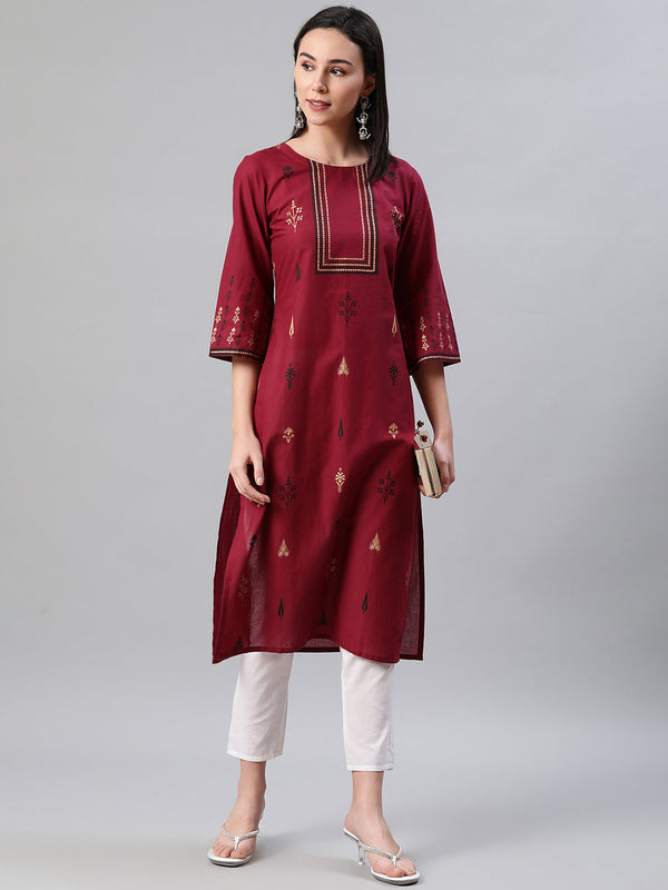 Women's Red Rayon Kurta by Ziyaa