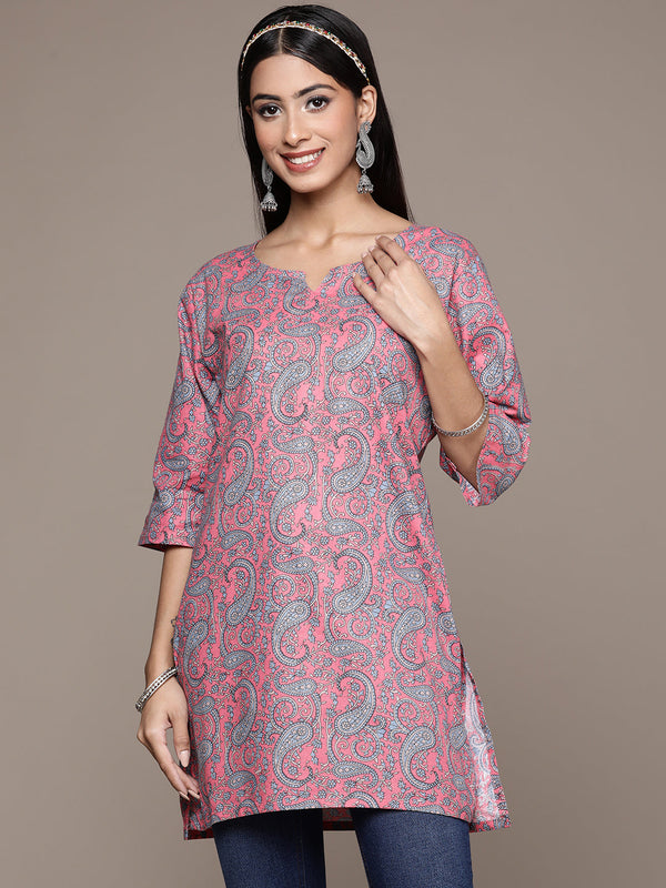 Women's Navy Blue Cotton Straight Kurta - Ziyaa