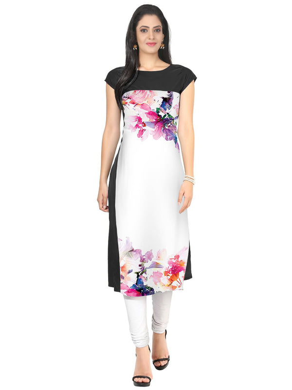 Women's White Printed Crepe Kurta - Ziyaa