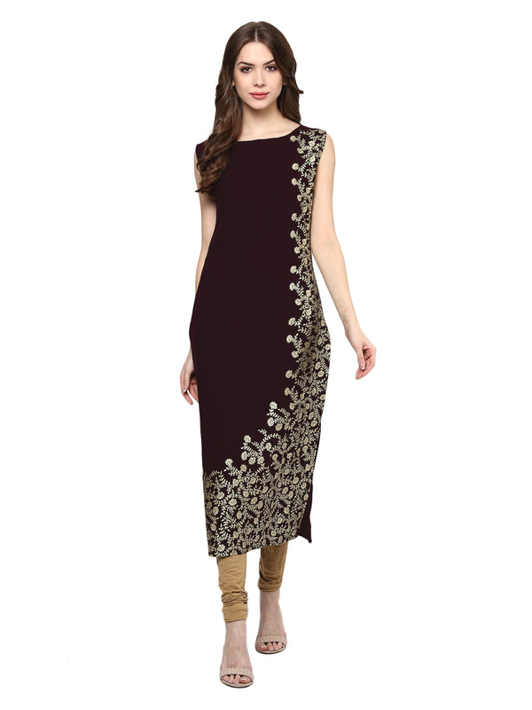 Women's Maroon Crepe Kurta by Ziyaa