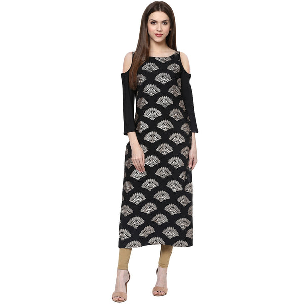 Women's Black printed Crepe Kurta by Ziyaa- (1pc set)