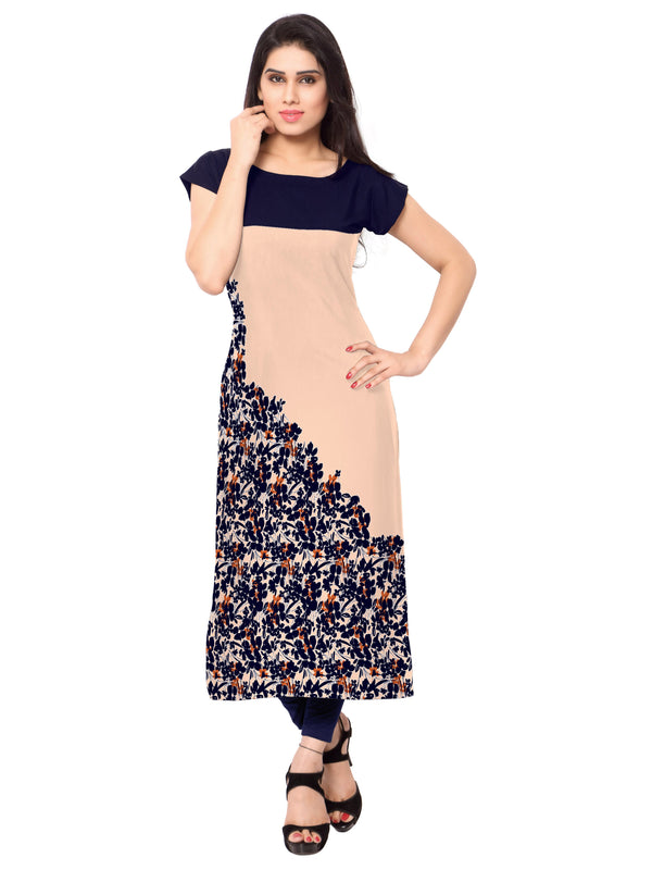 Women Blue & Peach Crepe Kurta by Ziyaa (1 Pc Set)