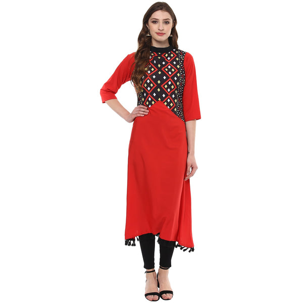 Women Red Crepe Kurta by Ziyaa (1 Pc Set)