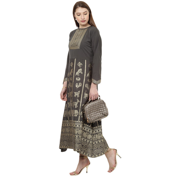 Women Grey Crepe Anarkali Kurta by Ziyaa (1 Pc Set)